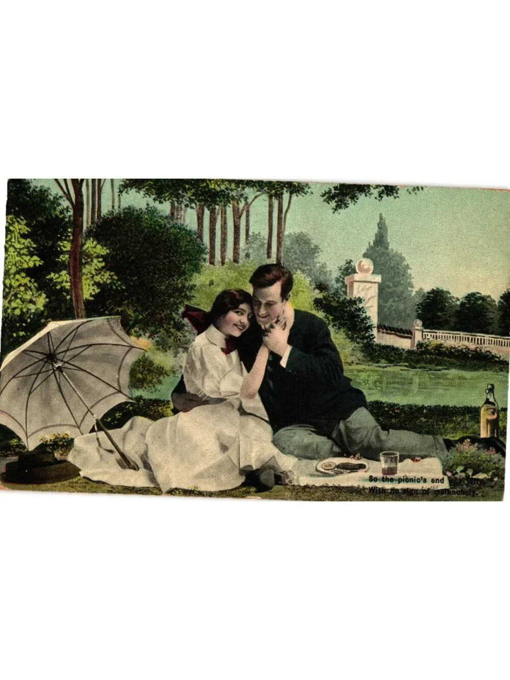Romantic Picnic Scene Early 1900s Postcard T.H.E.L. Theochrom Serie 1094 Unused